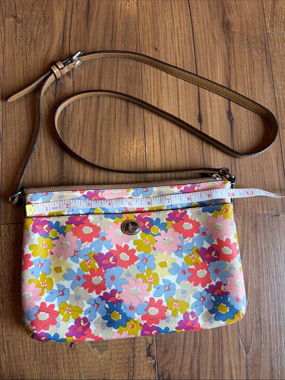 Coach Multicolor Floral Crossbody Bag with Tan Strap